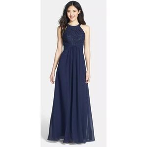 Eliza J Lace & Chiffon Formal Gown in Navy NWT Size 8